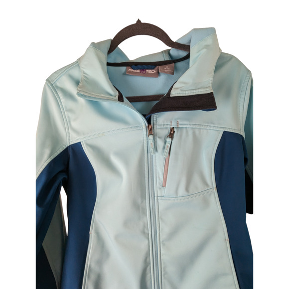 Free Tech Women's Hooded Softshell Jacket Medium Blue Zippered Pockets - Picture 9 of 14